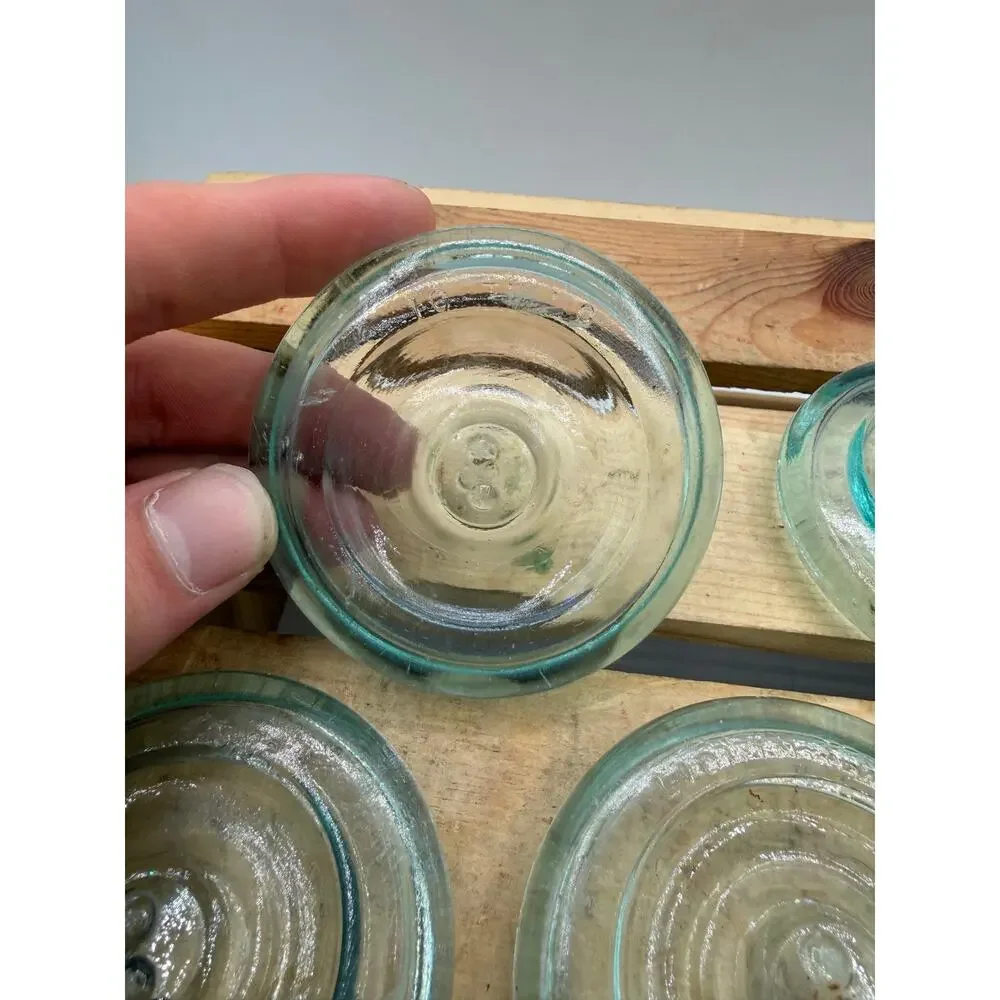 Lot of 5 Vintage Lightning Glass Canning Jar Lids-Aqua/Green Tint,Patent Apr1882